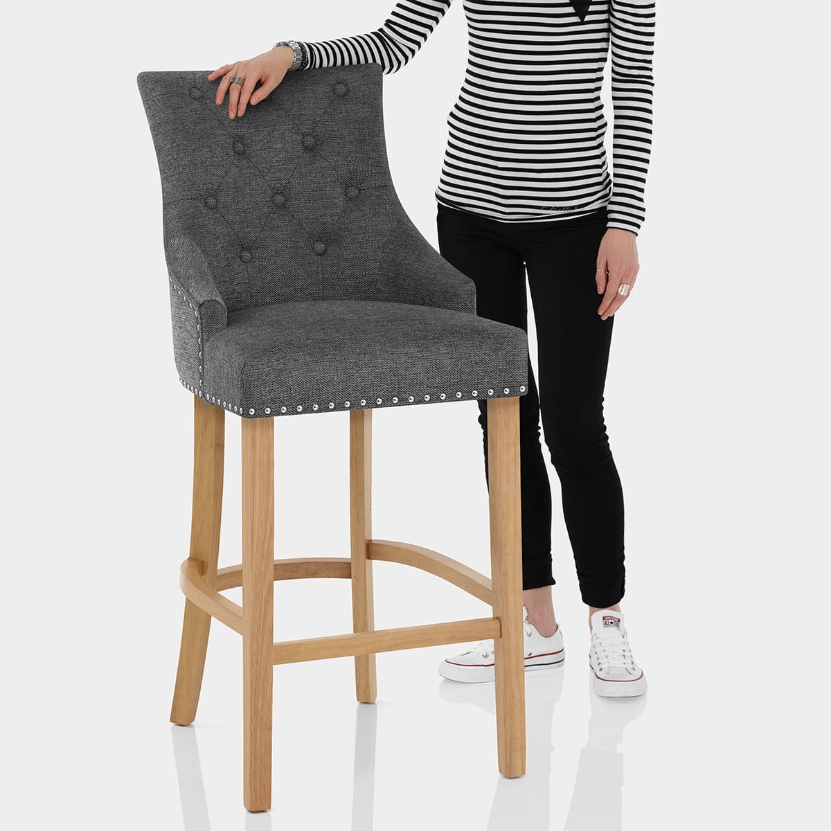 Ascot Oak Stool Charcoal Fabric Features Image