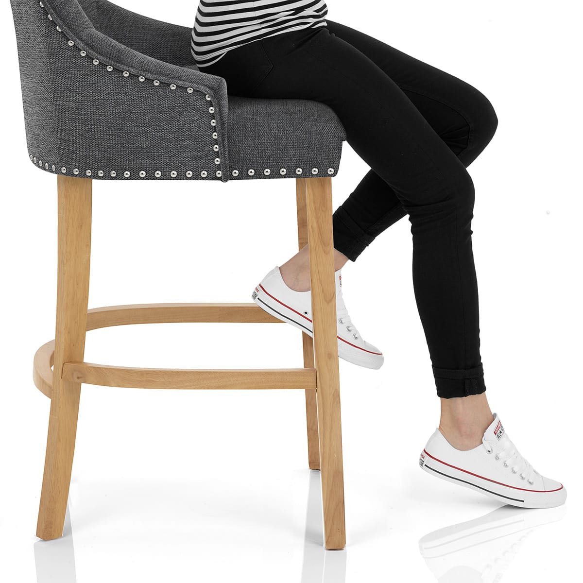 Ascot Oak Stool Charcoal Fabric Frame Image