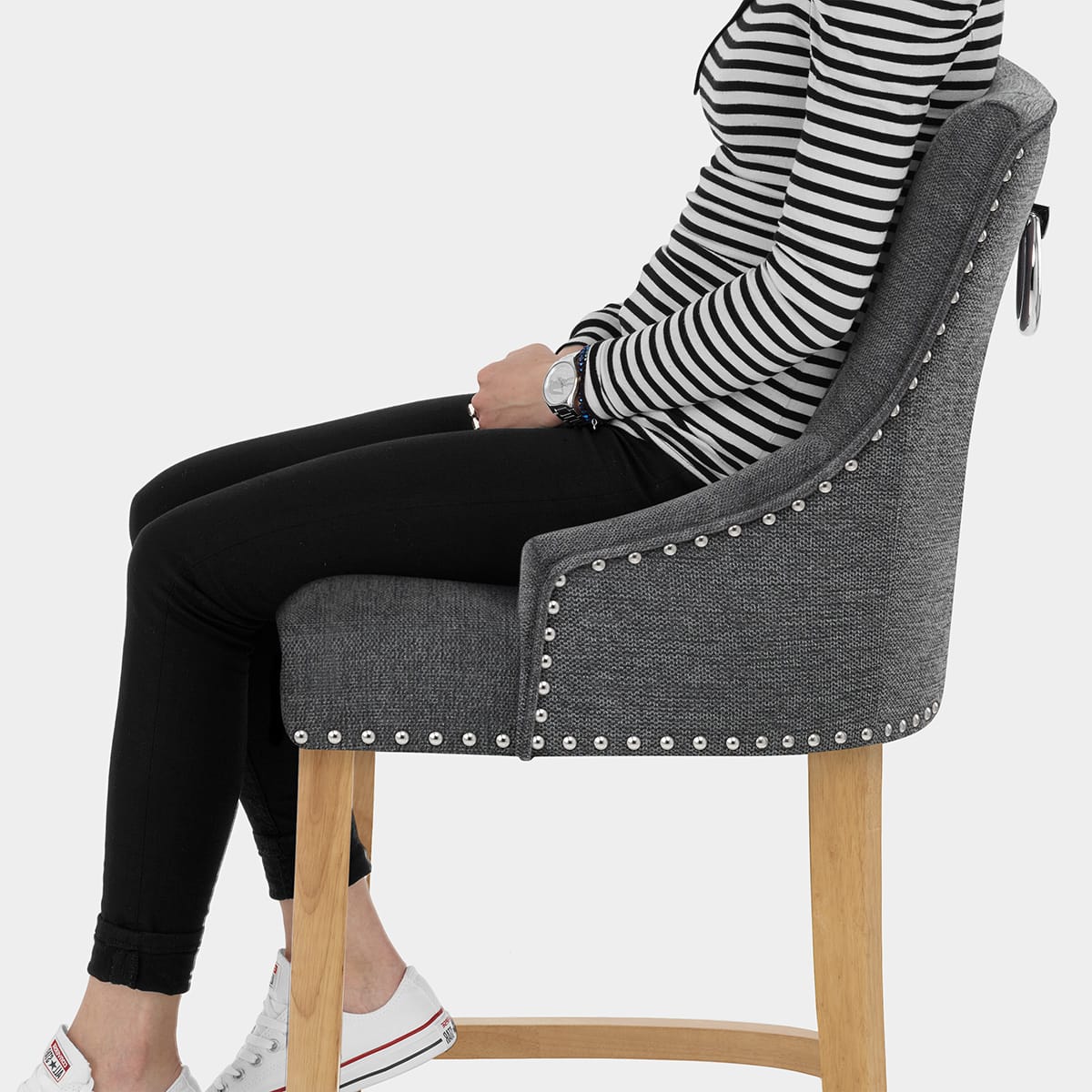 Ascot Oak Stool Charcoal Fabric Seat Image