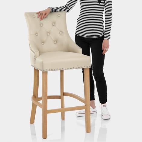 Ascot Oak Stool Cream Leather Features Image