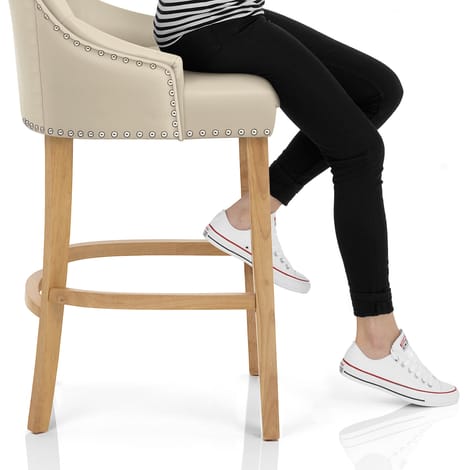 Ascot Oak Stool Cream Leather Frame Image