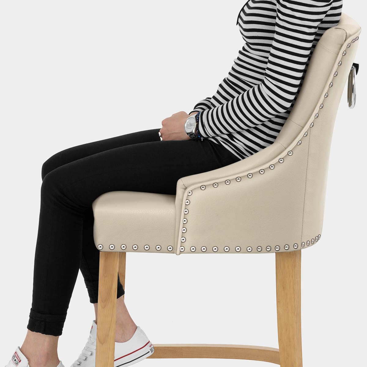 Ascot Oak Stool Cream Leather Seat Image