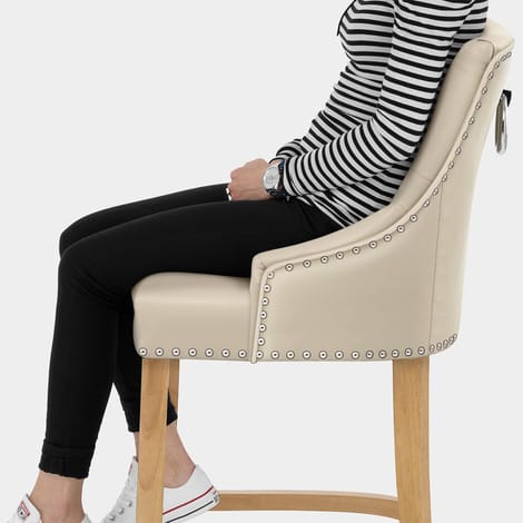 Ascot Oak Stool Cream Leather Seat Image