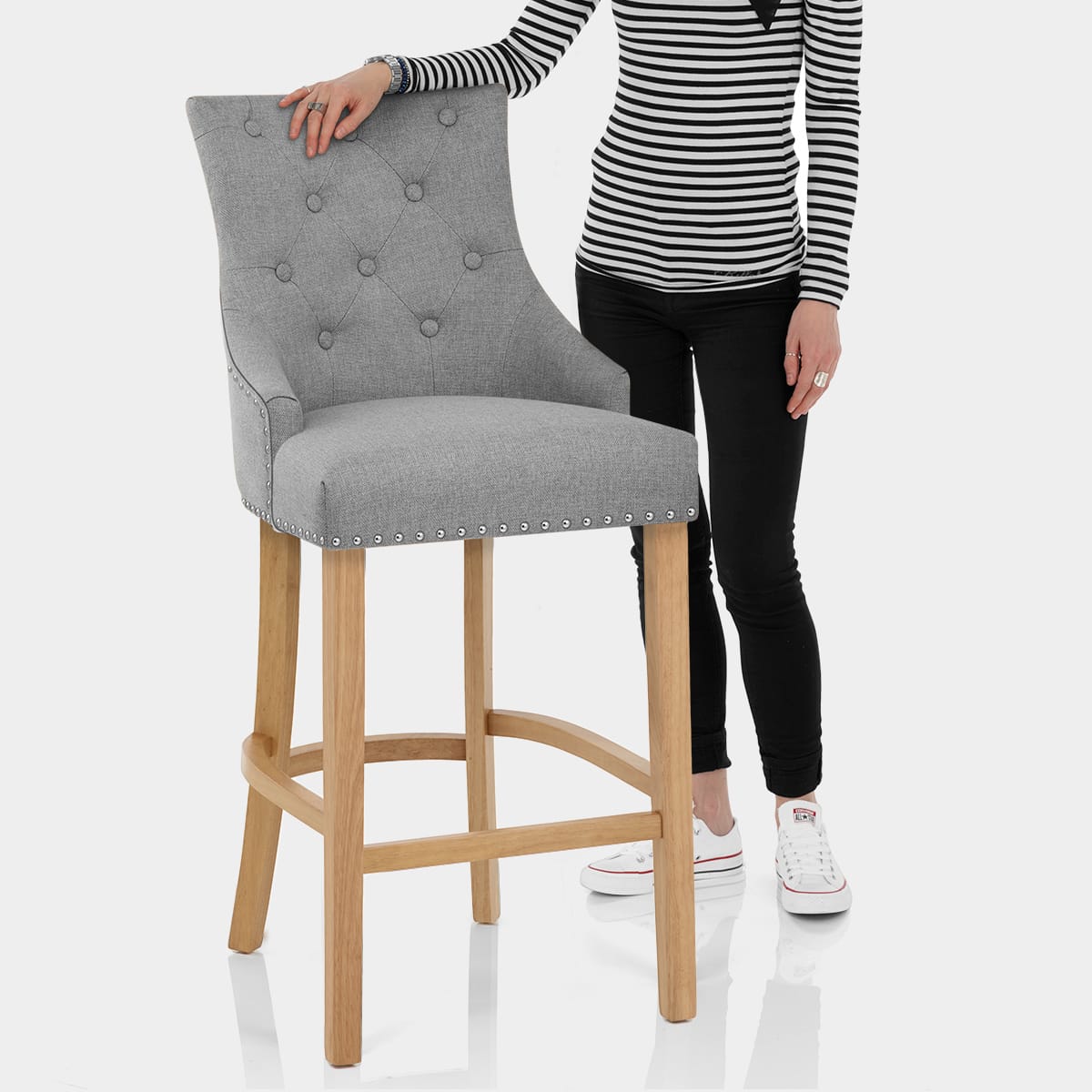 Ascot Oak Stool Grey Fabric Features Image
