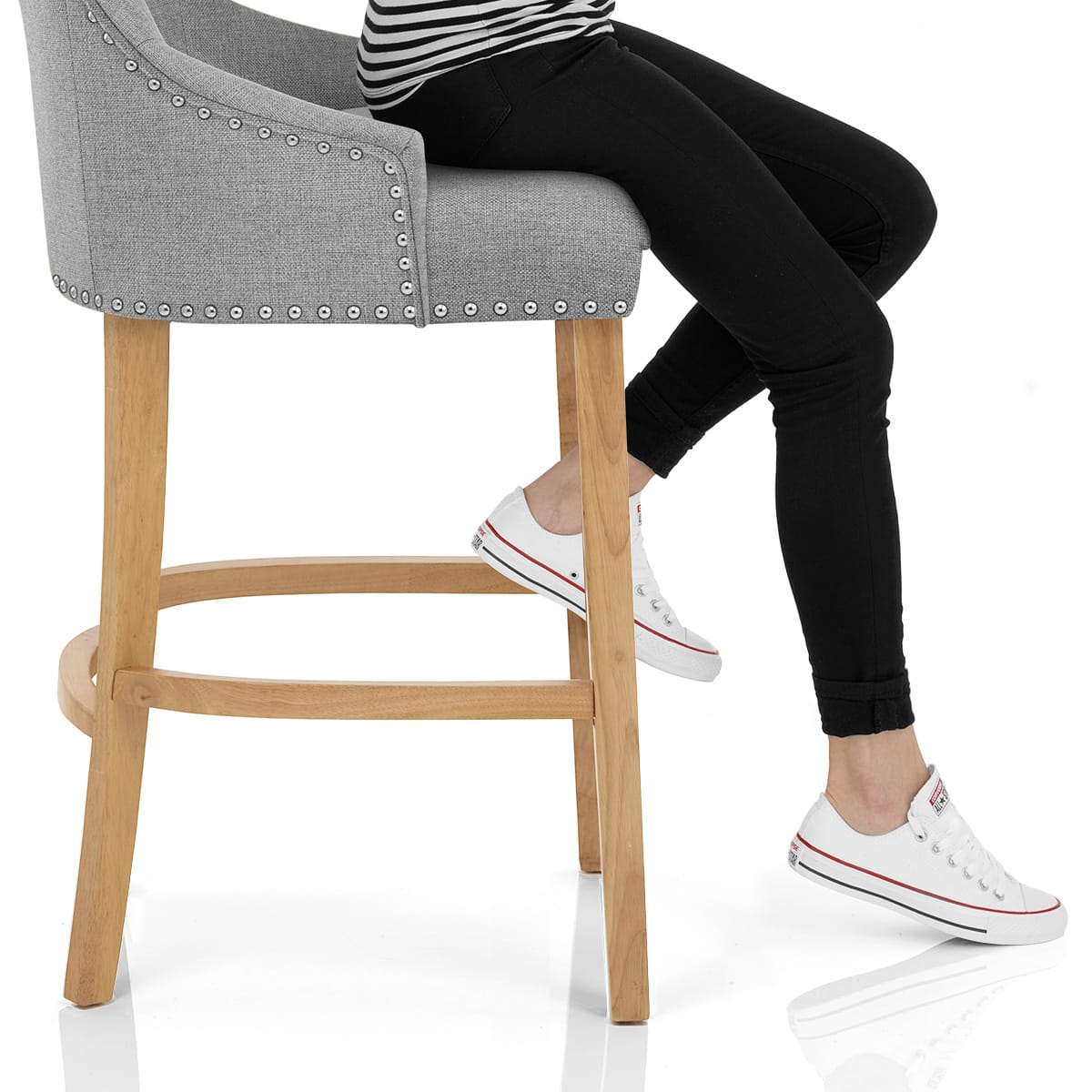 Ascot Oak Stool Grey Fabric Frame Image