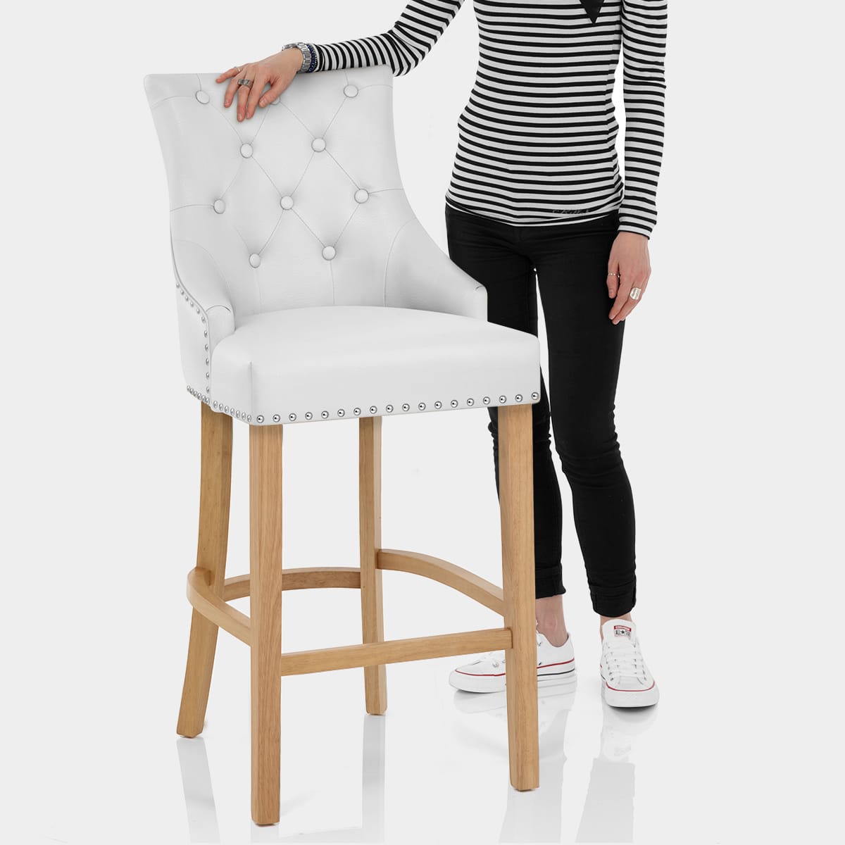 Ascot Oak Stool White Leather Features Image