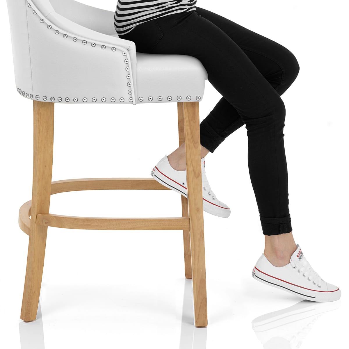 Ascot Oak Stool White Leather Frame Image