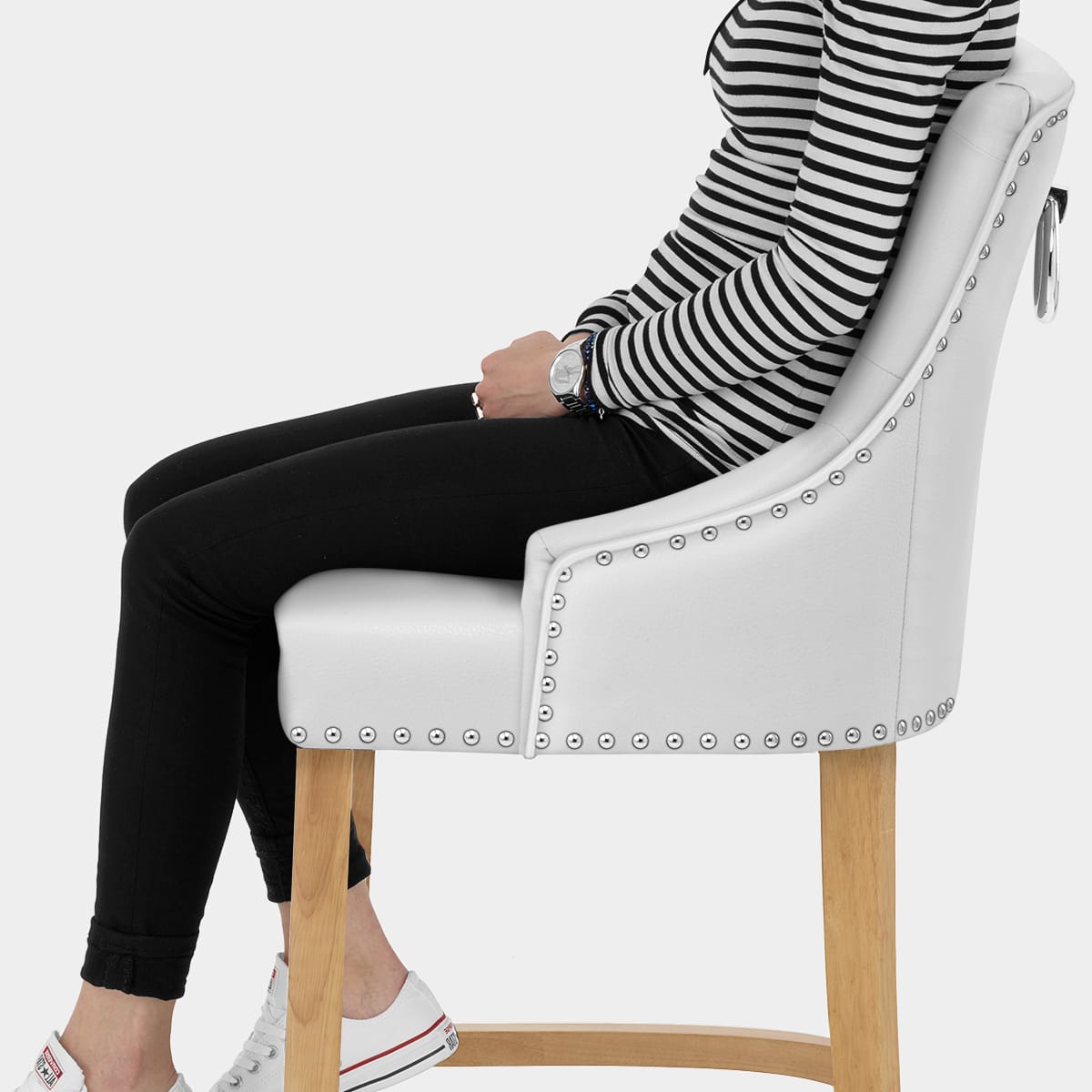 Ascot Oak Stool White Leather Seat Image