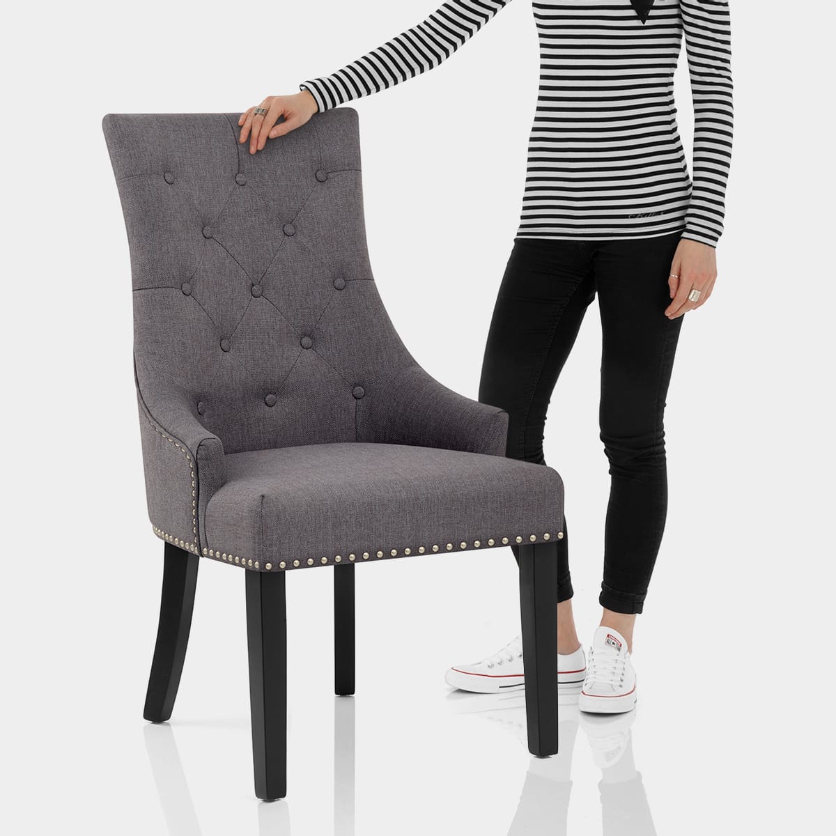 Ascot Dining Chair Charcoal Fabric Features Image