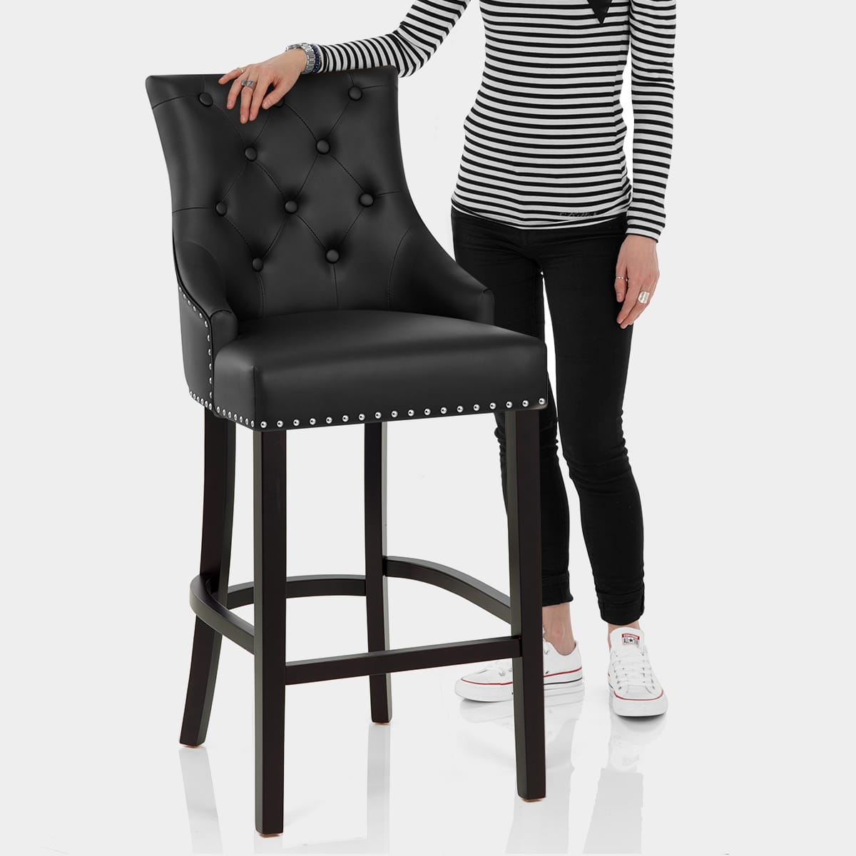 Ascot Bar Stool Black Leather Features Image