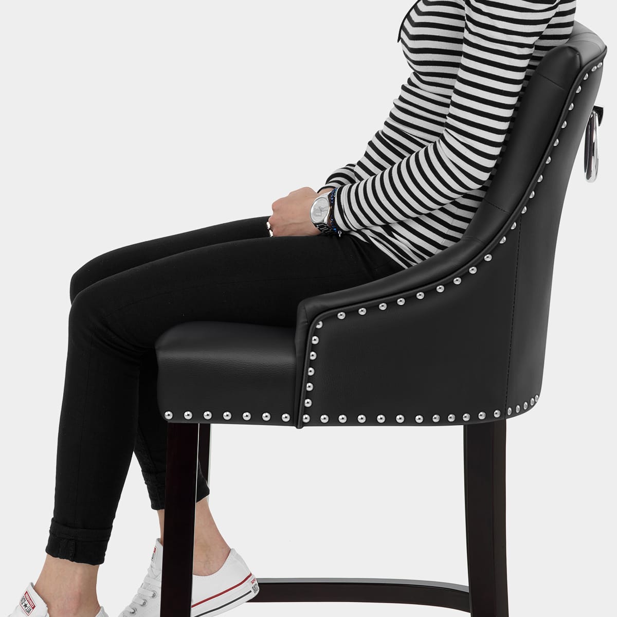 Ascot Bar Stool Black Leather Seat Image