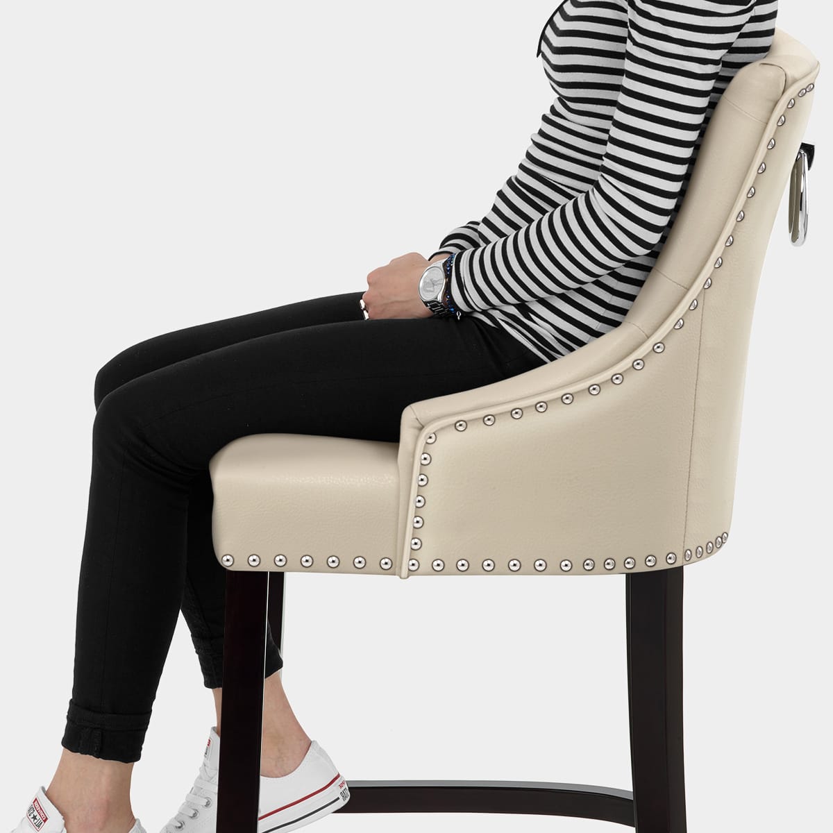 Ascot Bar Stool Cream Leather Seat Image