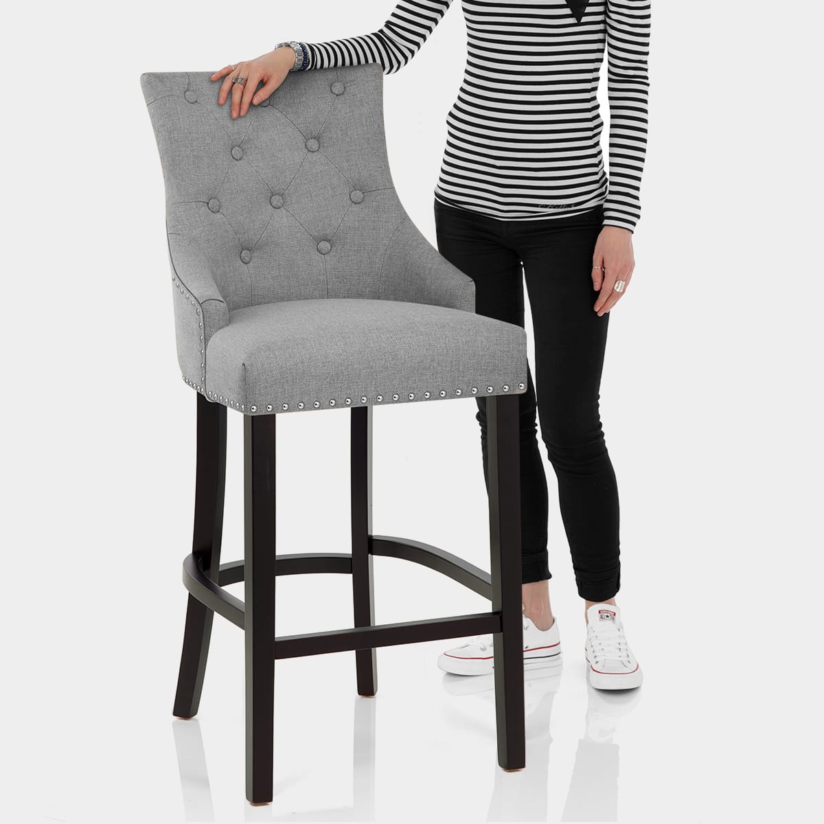 Ascot Bar Stool Grey Fabric Features Image