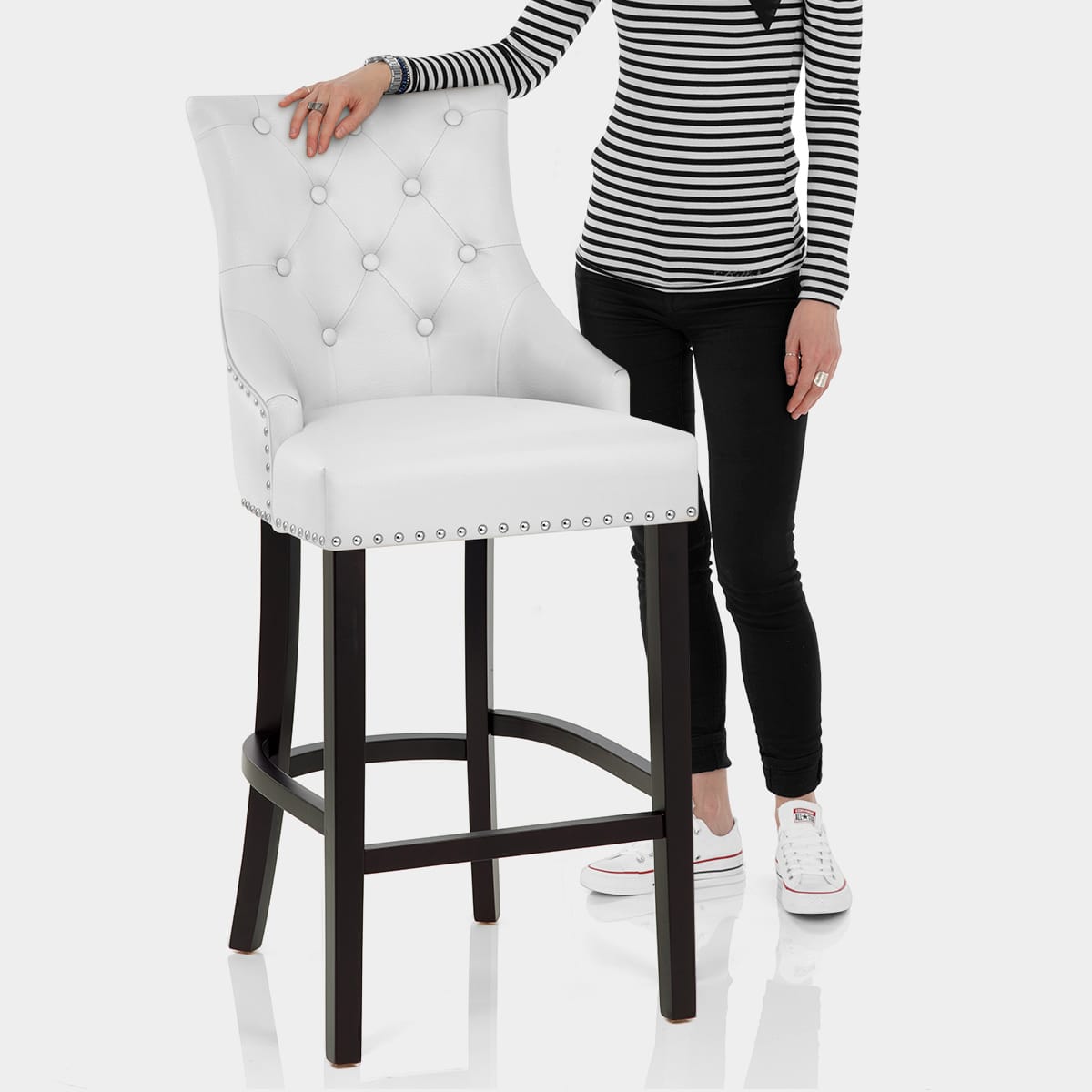 Ascot Bar Stool White Leather Features Image