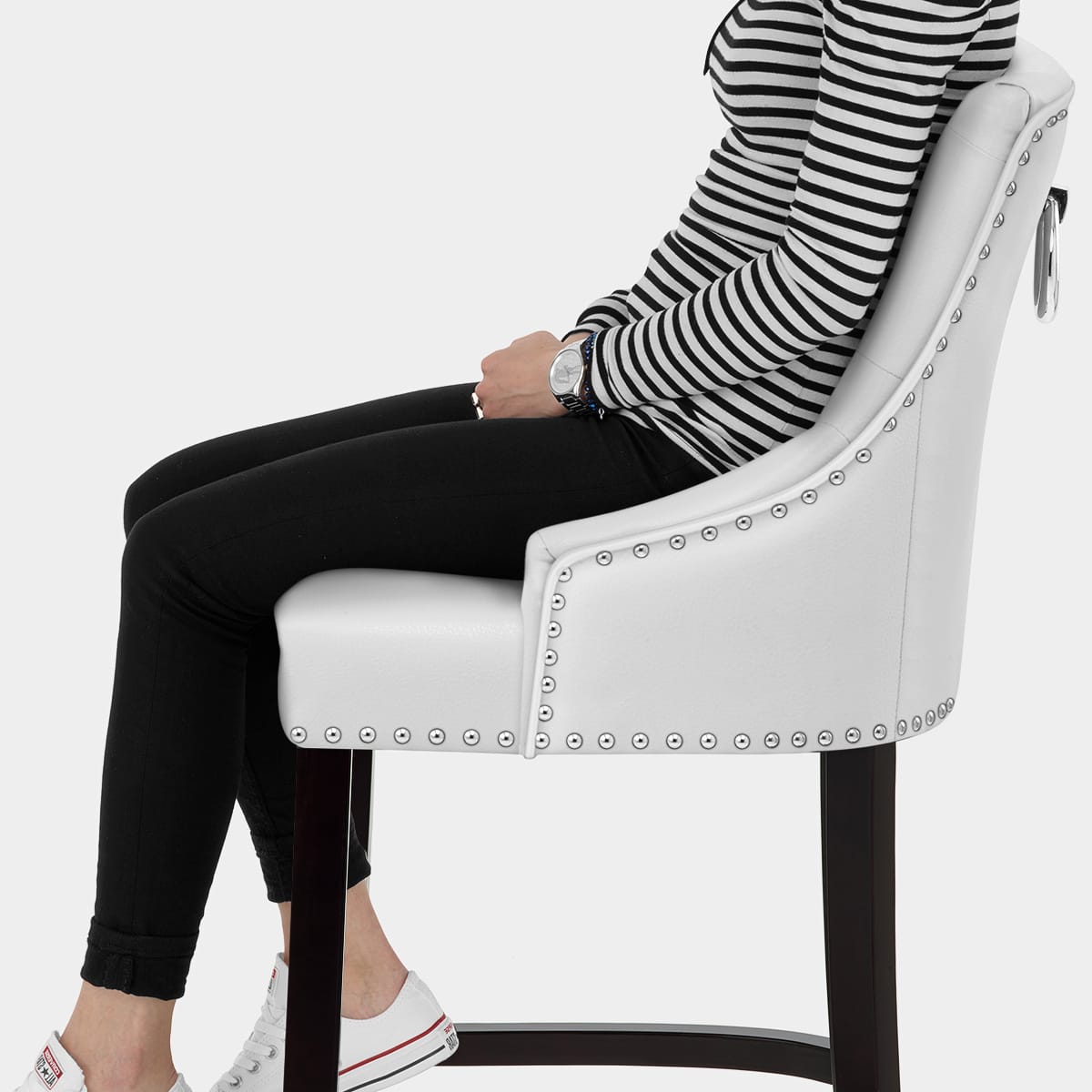 Ascot Bar Stool White Leather Seat Image