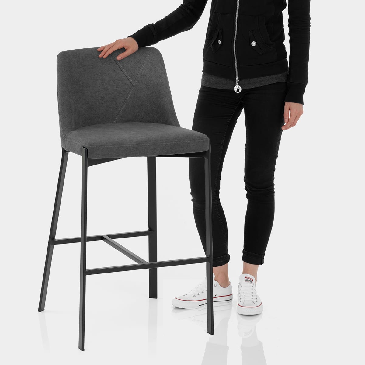 Aspen Bar Stool Charcoal Fabric Features Image