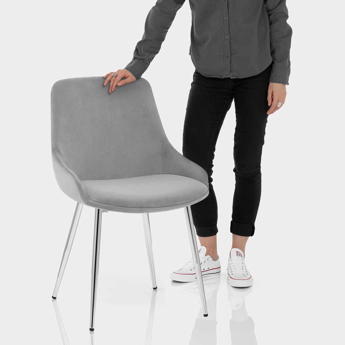 Aston Dining Chair Grey Velvet Features Image