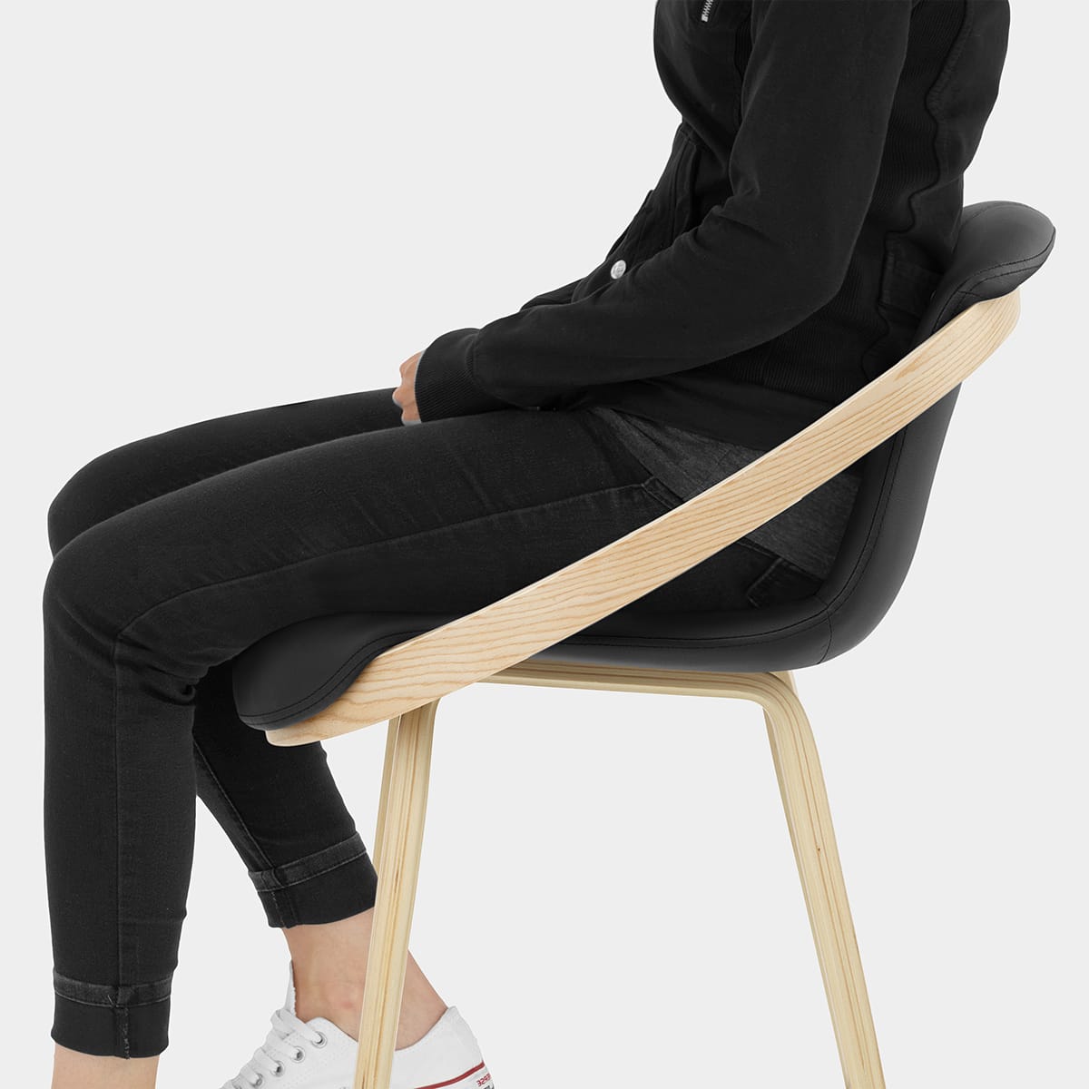 Atom Stool Oak & Black Seat Image