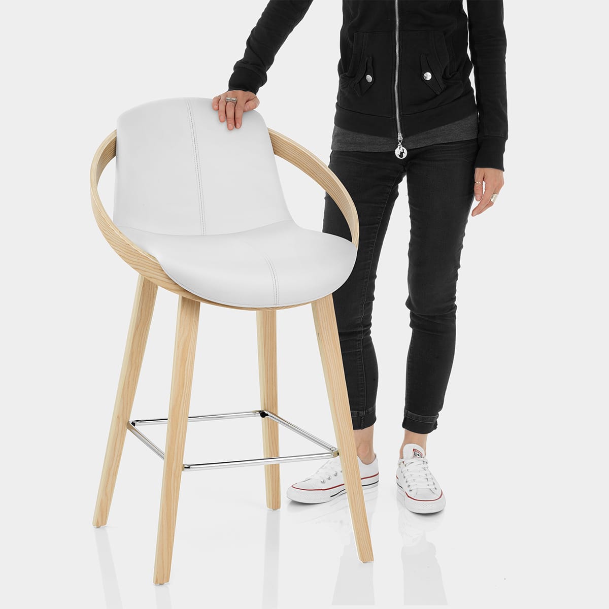 Atom Stool Oak & White Features Image