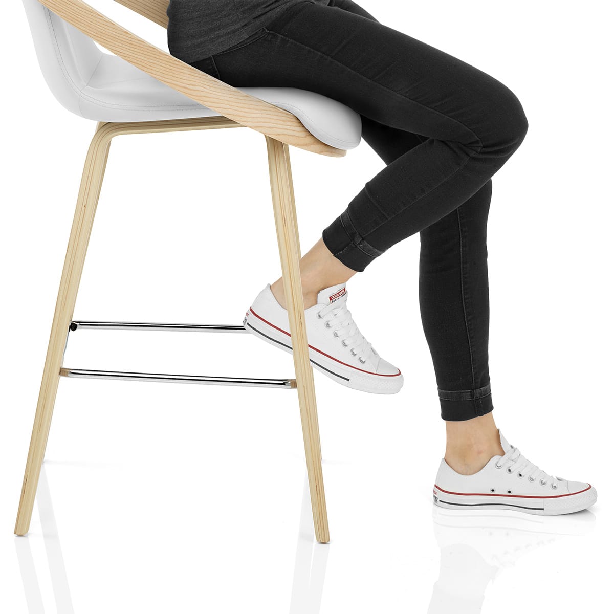 Atom Stool Oak & White Frame Image