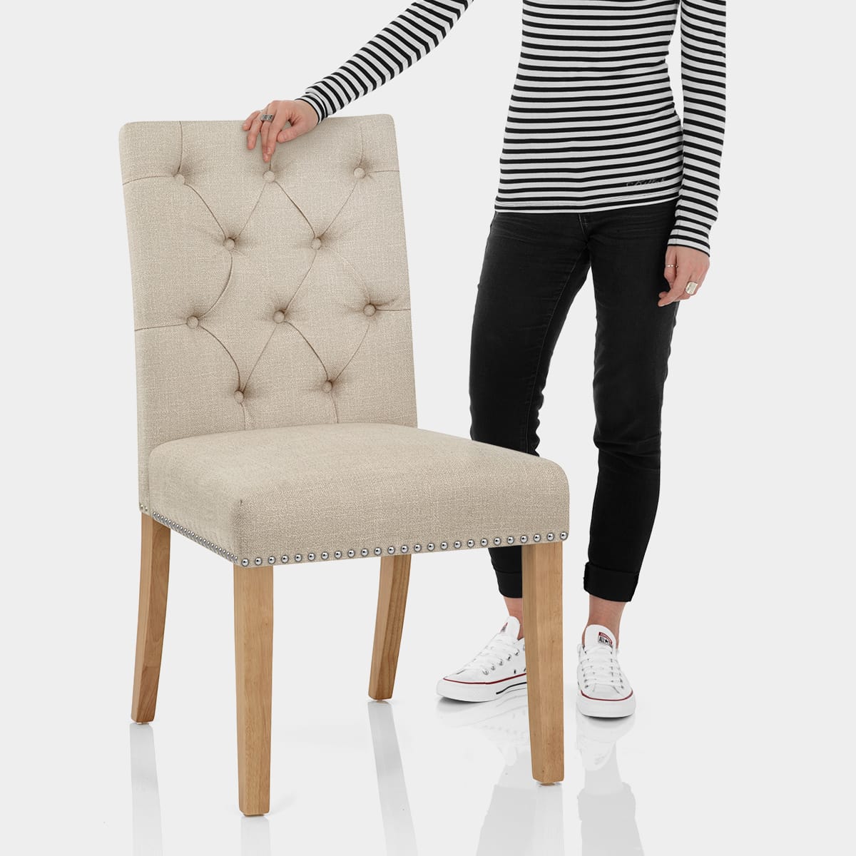 Barrington Oak Dining Chair Cream Fabric Features Image