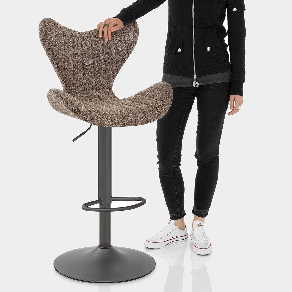 BB Swivel Stool Brown Fabric Features Image