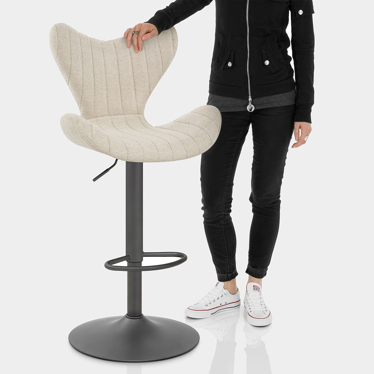 BB Swivel Stool Cream Fabric Features Image