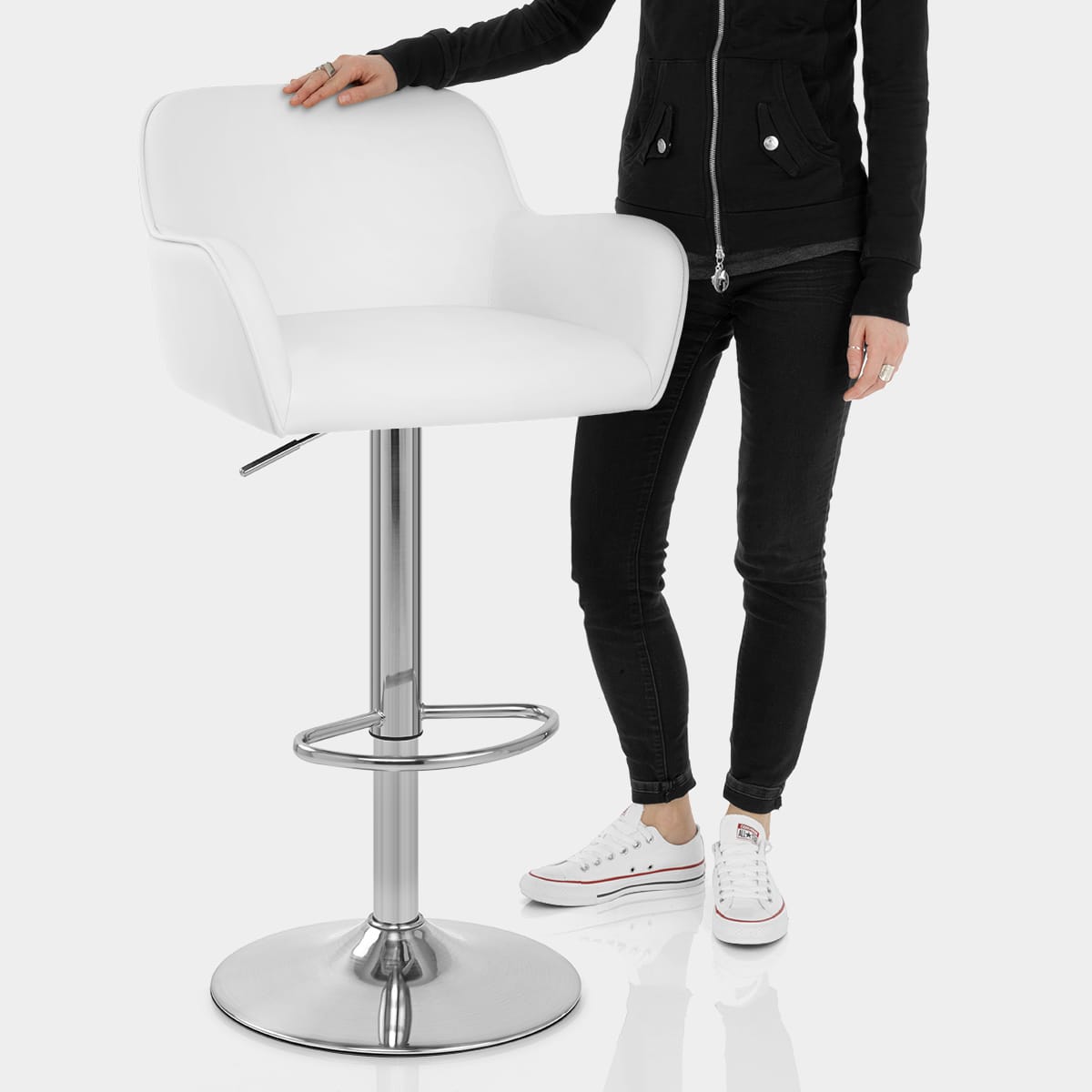 Berlin Brushed Bar Stool White Features Image