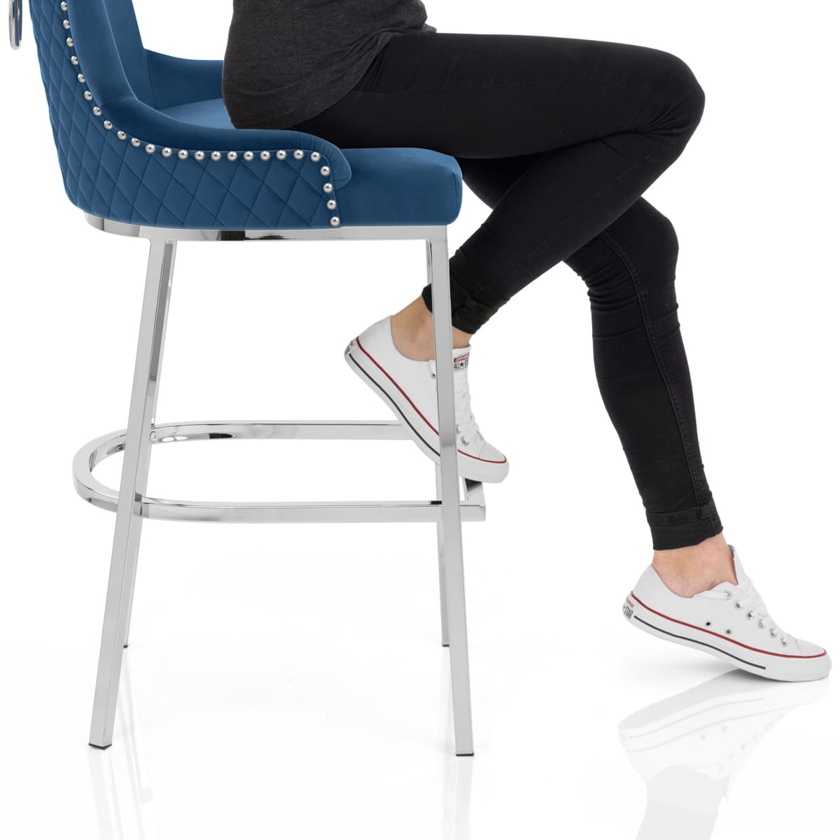 Blush Bar Stool Blue Velvet Frame Image