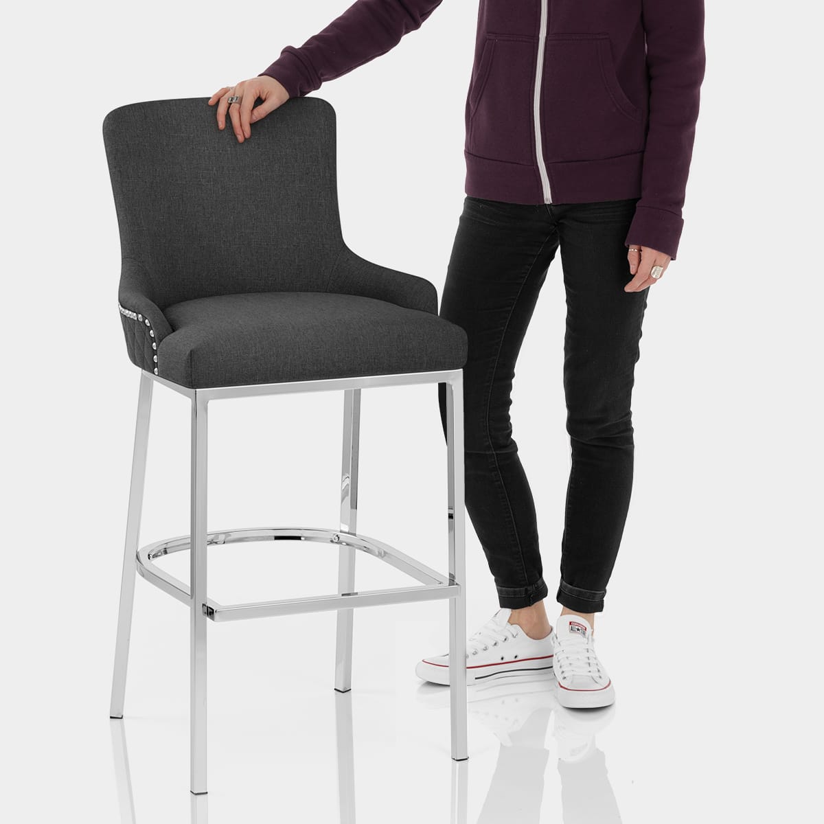 Blush Bar Stool Charcoal Fabric Features Image