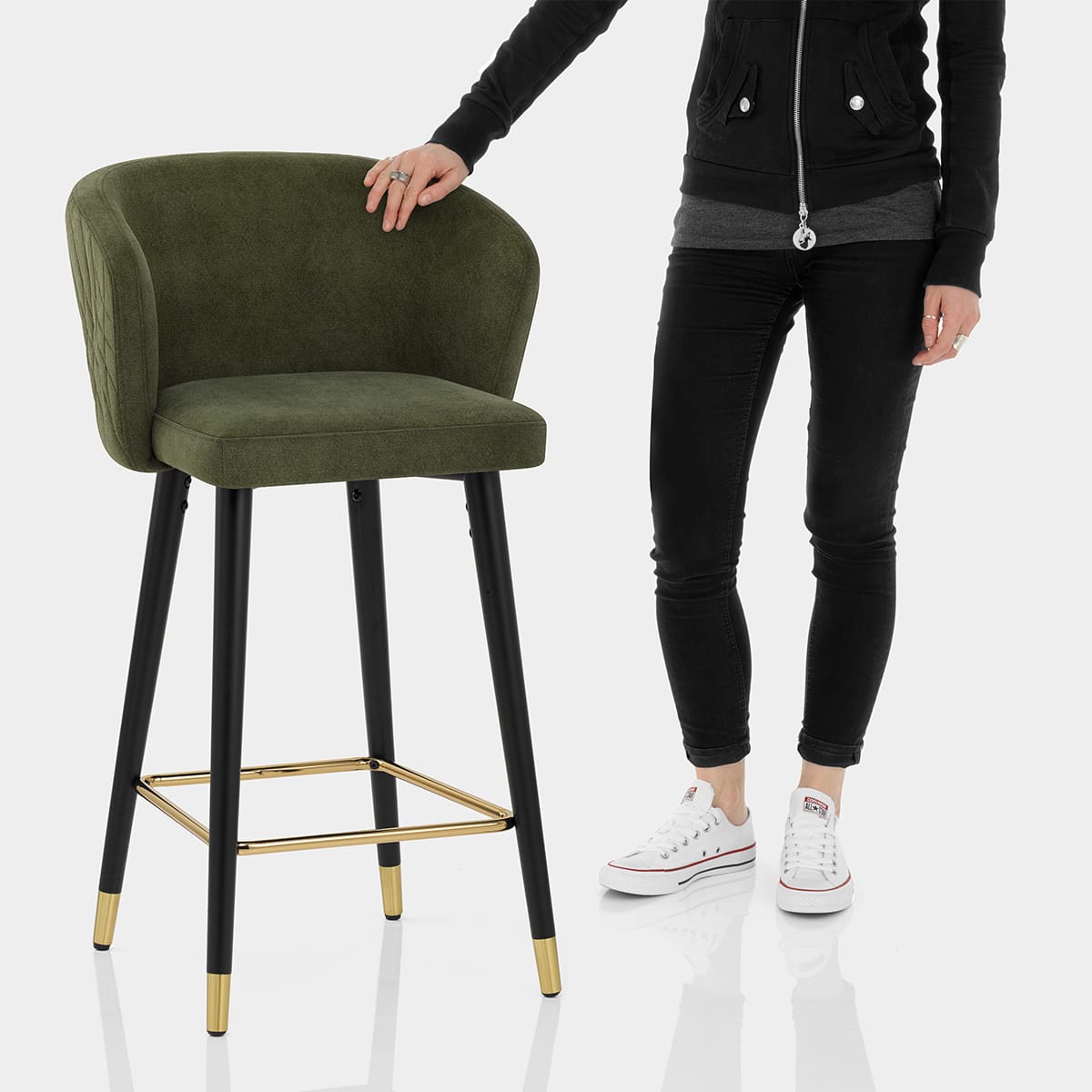 Boston Bar Stool Green Fabric Features Image