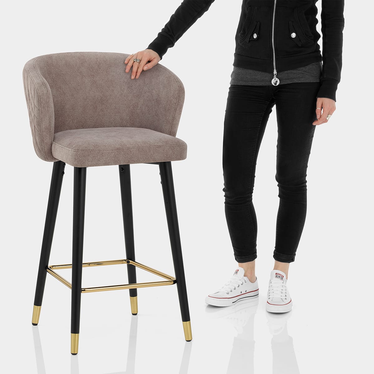 Boston Bar Stool Taupe Fabric Features Image