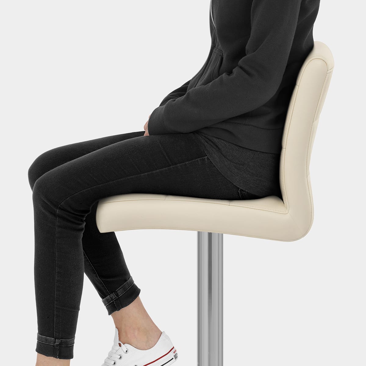 Brushed Steel Breakfast Bar Stool Cream Seat Image