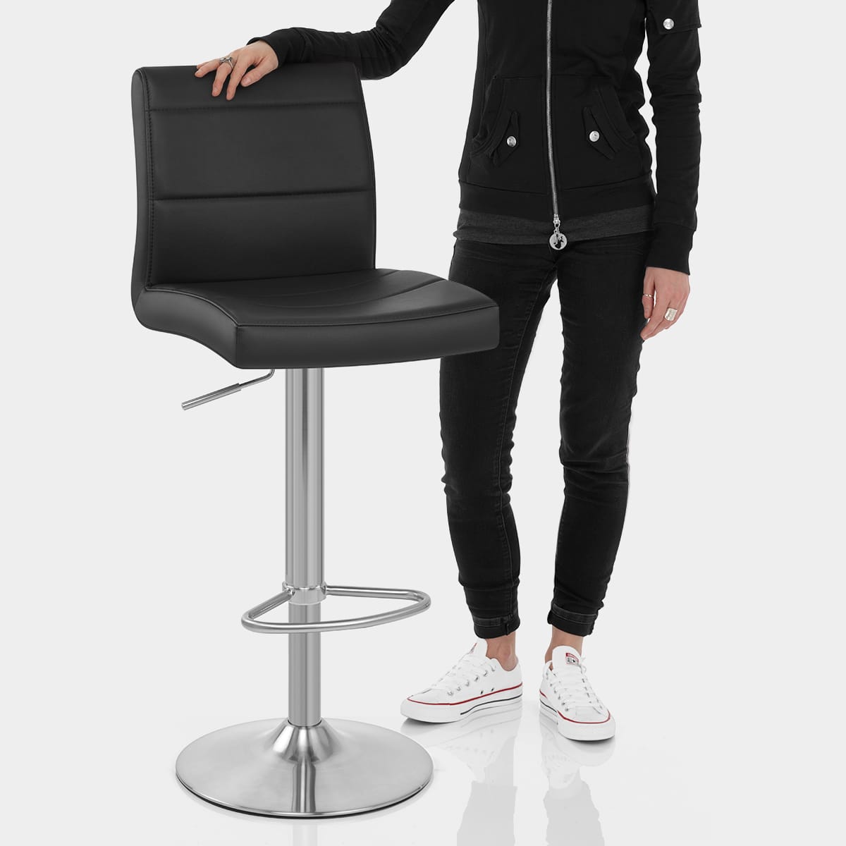 Brushed Steel Breakfast Bar Stool Black Features Image