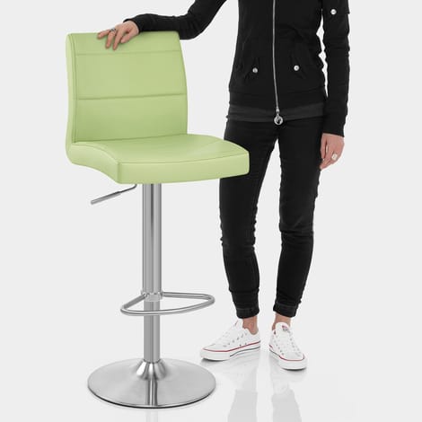 Brushed Steel Breakfast Bar Stool Green Features Image