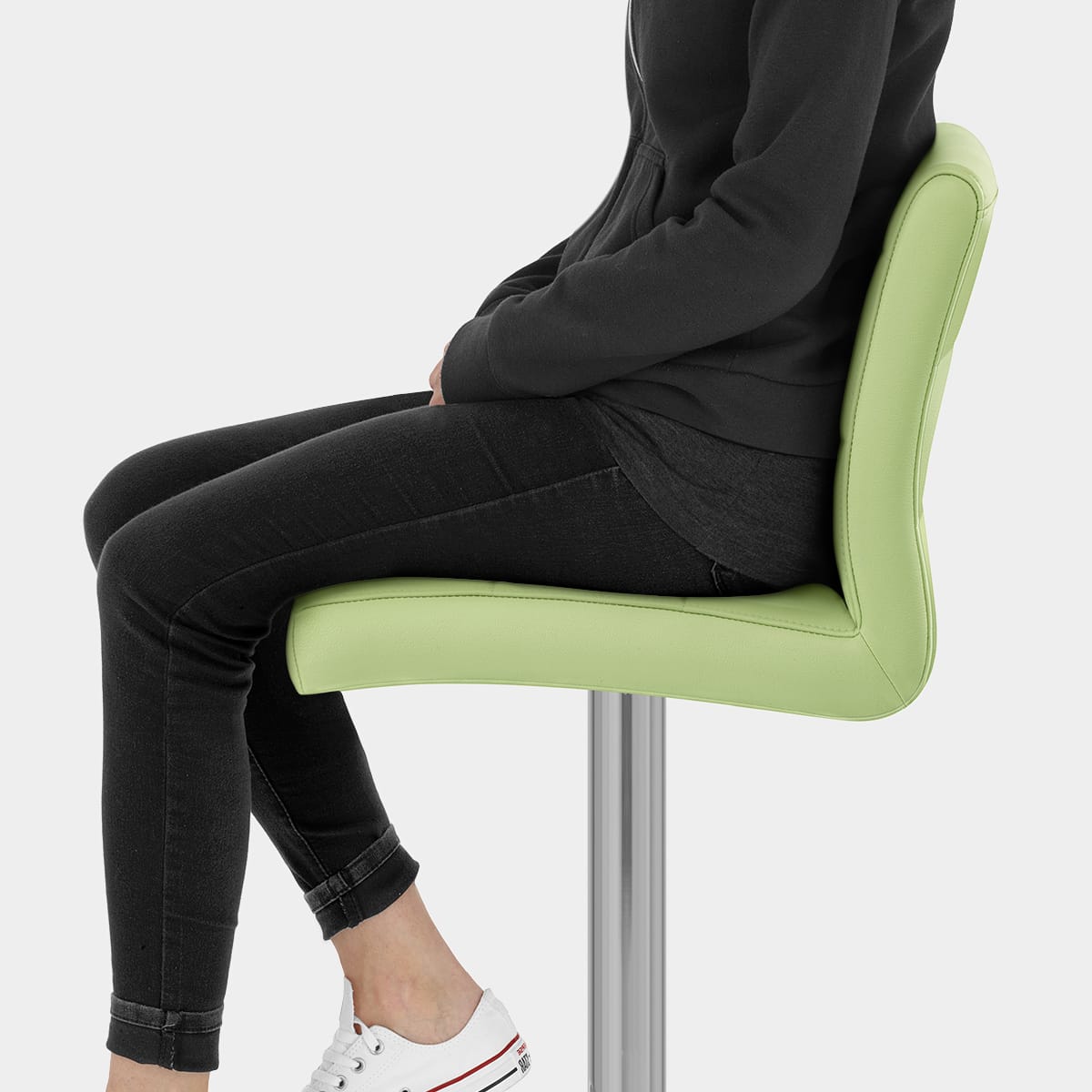 Brushed Steel Breakfast Bar Stool Green Seat Image