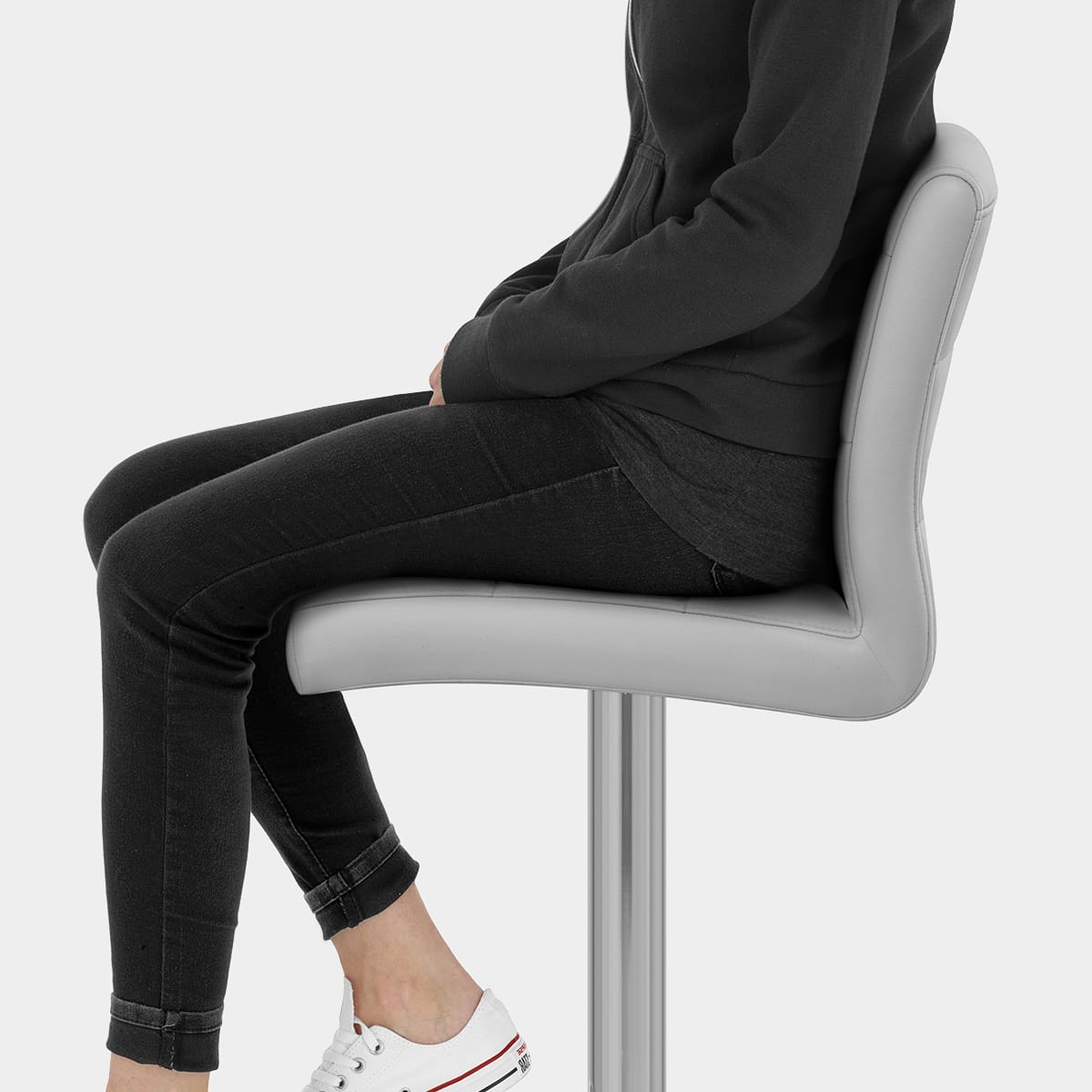 Brushed Steel Breakfast Bar Stool Grey Seat Image