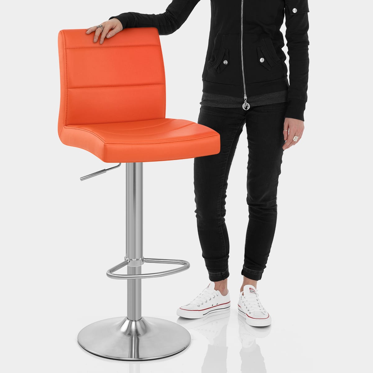 Brushed Steel Breakfast Bar Stool Orange Features Image