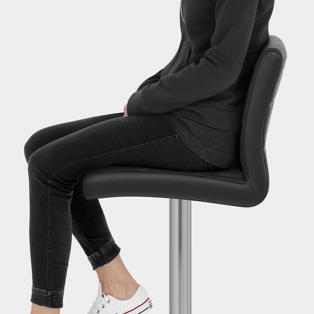 Brushed Steel Breakfast Bar Stool Black Seat Image