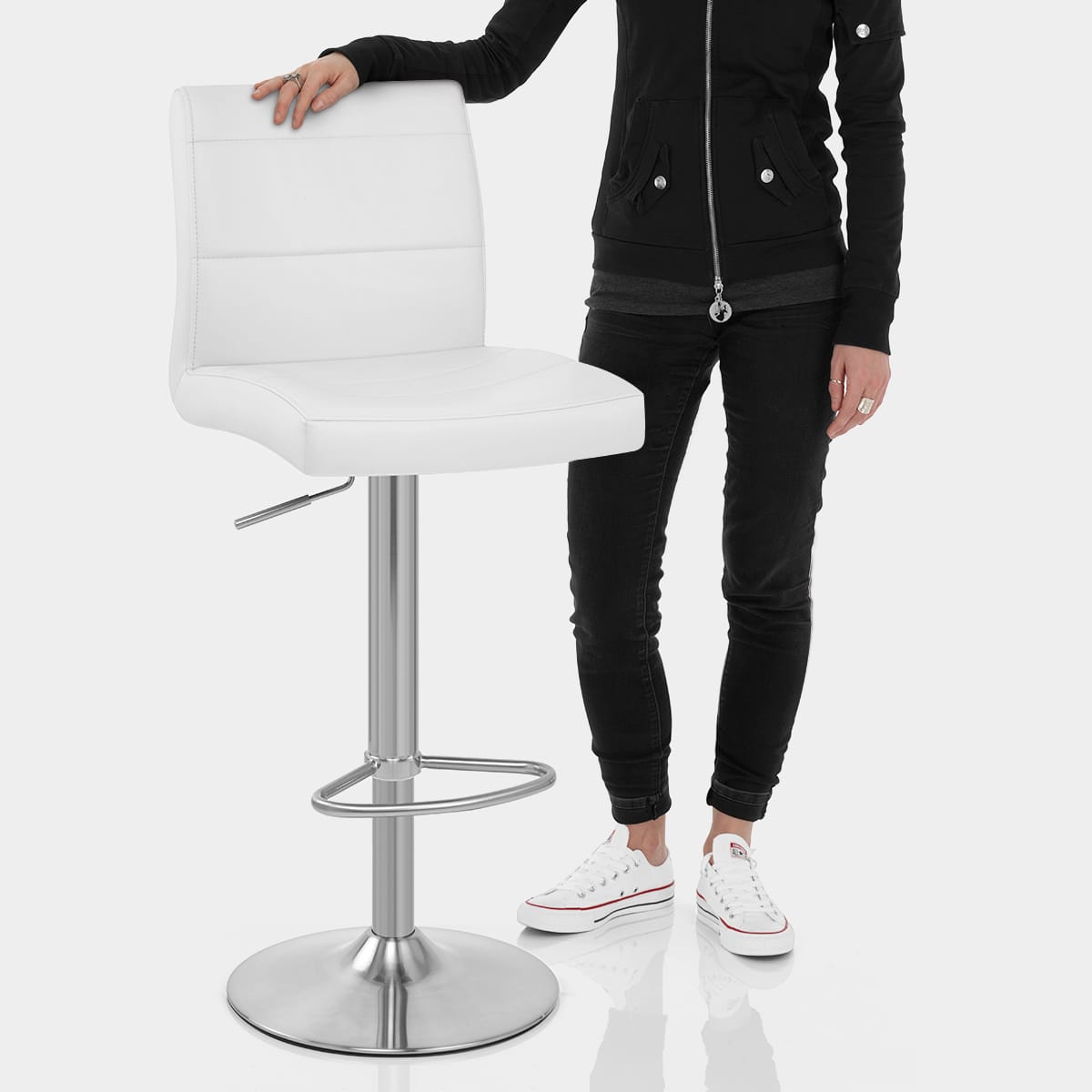 Brushed Steel Breakfast Bar Stool White Features Image