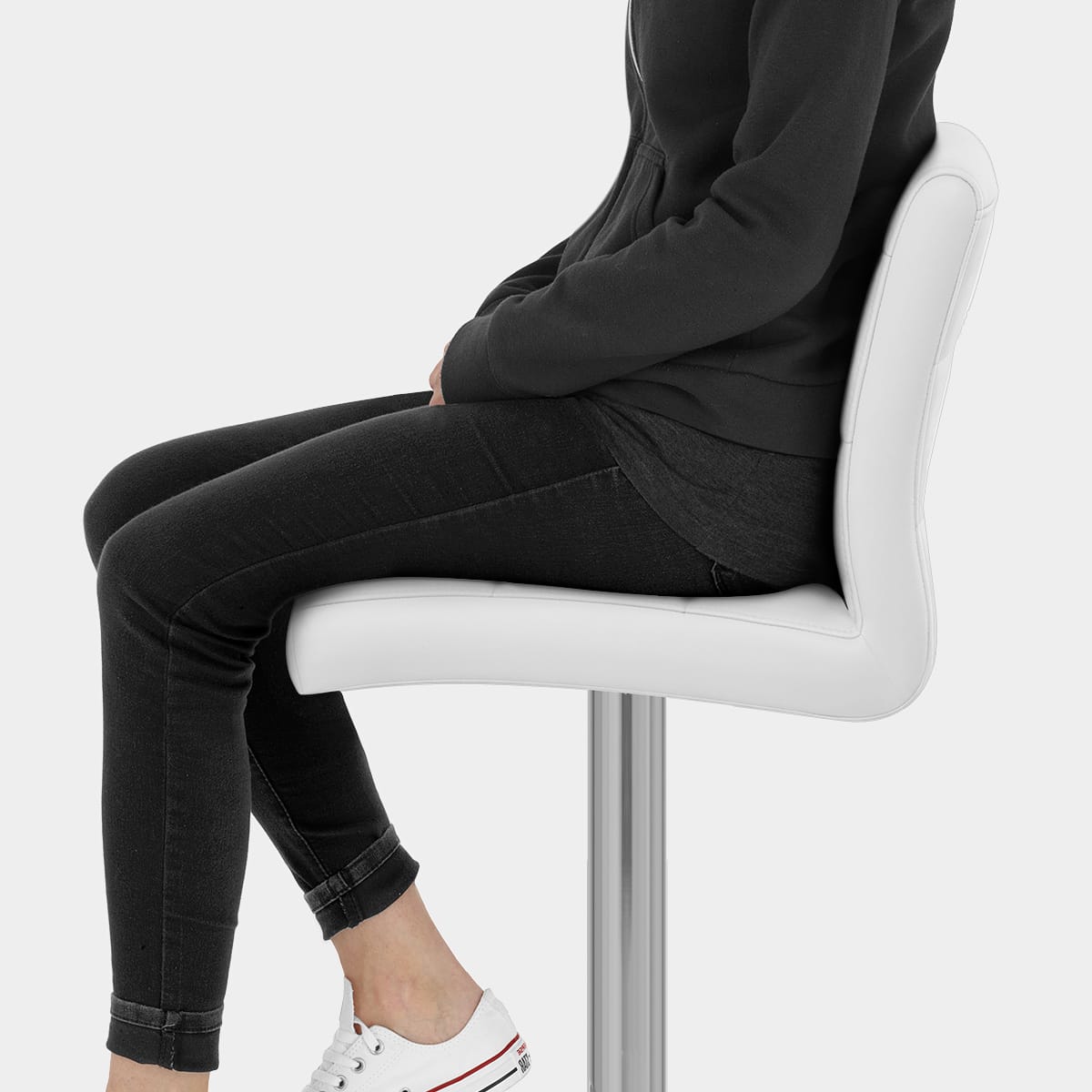 Brushed Steel Breakfast Bar Stool White Seat Image