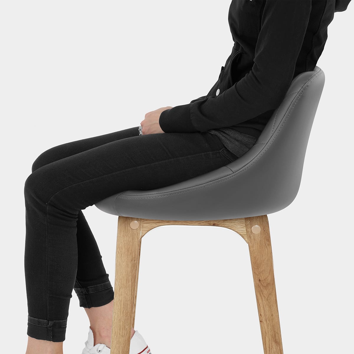 Breeze Wooden Stool Grey Seat Image