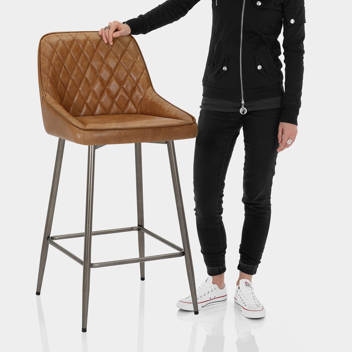 Brisbane Real Leather Stool Antique Brown Features Image