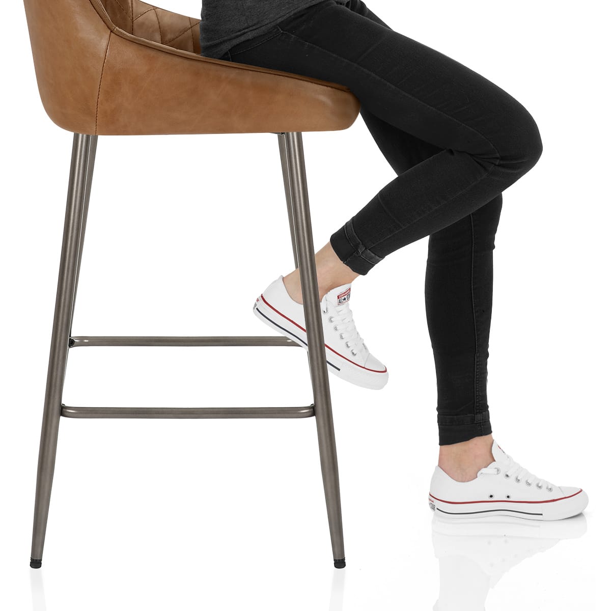 Brisbane Real Leather Stool Antique Brown Frame Image