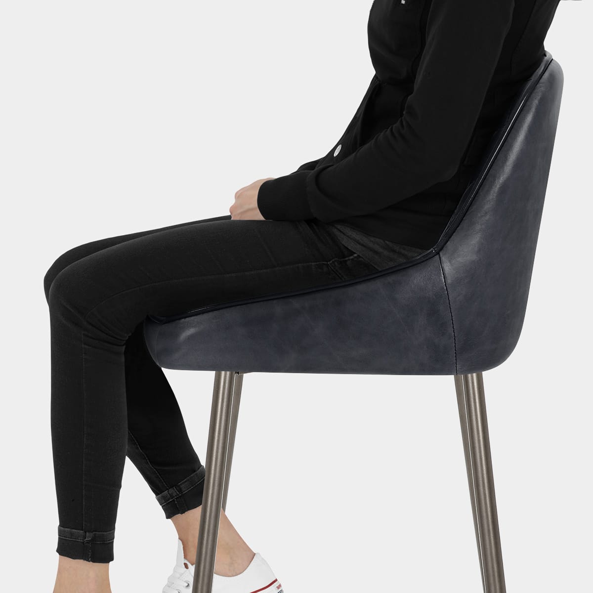 Brisbane Real Leather Stool Antique Slate Seat Image