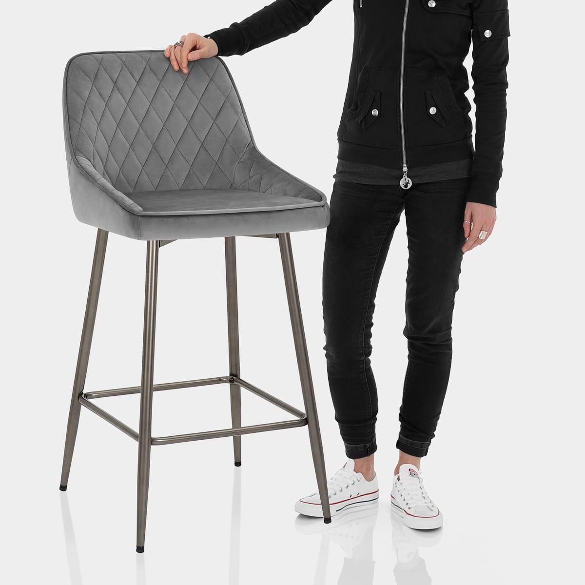 Brisbane Bar Stool Grey Velvet Features Image