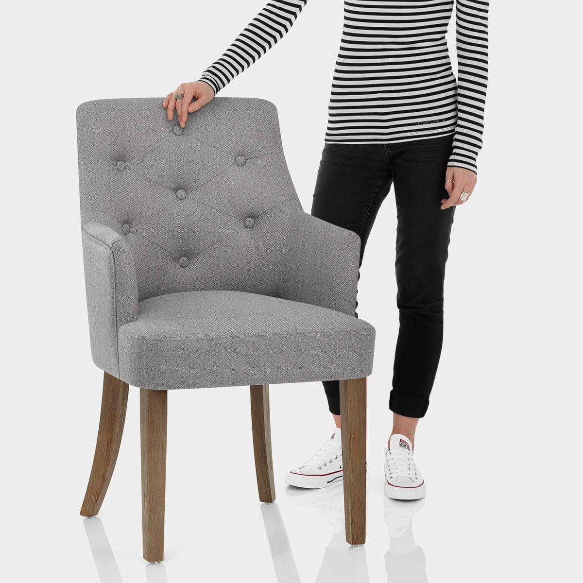 Broadway Oak Chair Grey Fabric Features Image