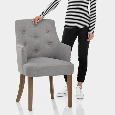 Broadway Oak Chair Grey Fabric Features Image