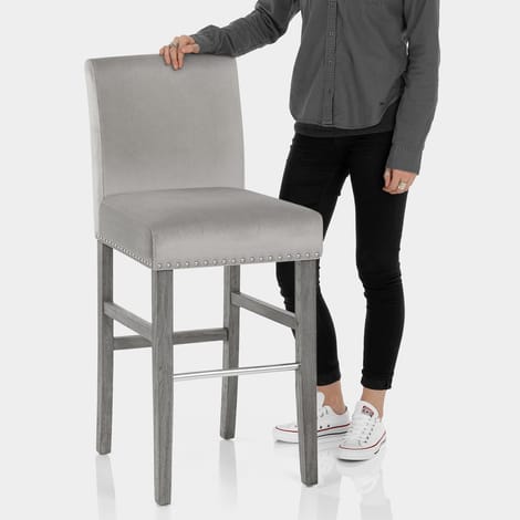 Brunswick Stool Grey Velvet Features Image