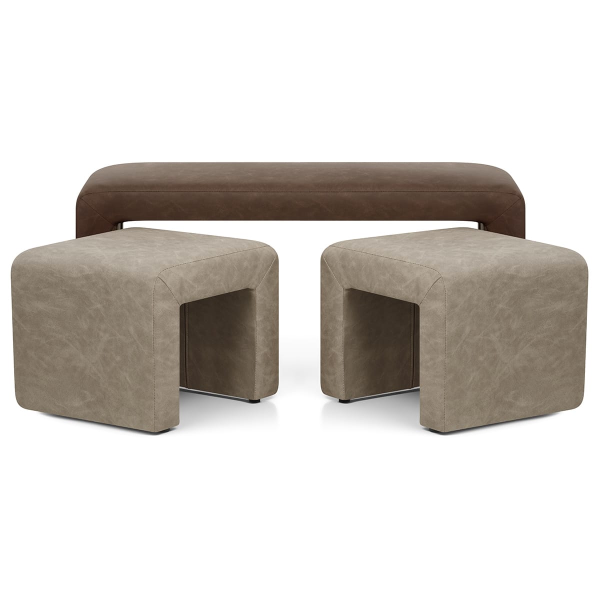 Buddy Beige Ottoman & Brown Bench Set Frame Image